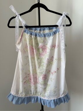 Floral Lace-Trim Girls Vintage Pillow Case dress White & Pink and Blue